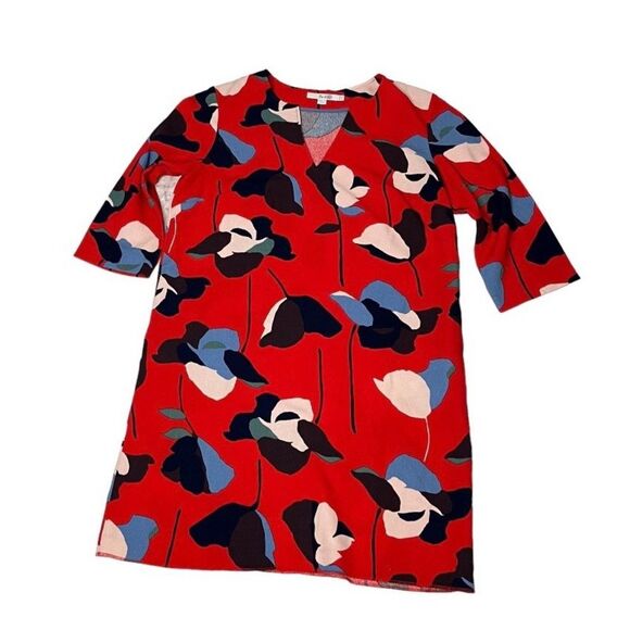 BODEN Red Floral Dress Easy Notch Shift Pockets Loose Fit Womens Size 10 R - Picture 4 of 11